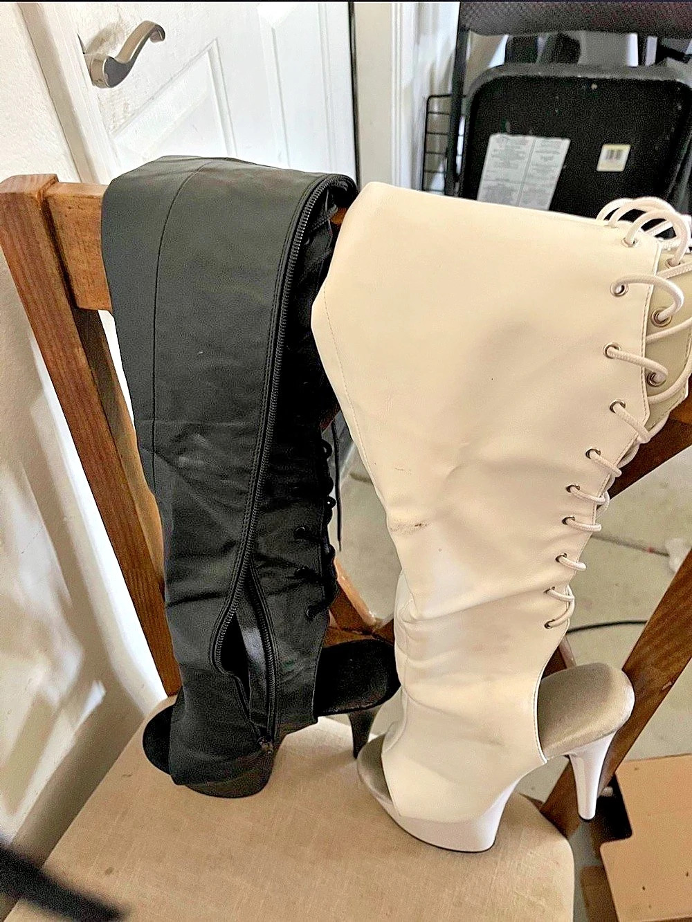 Over-the-Knee Heeled Boots in White & Black